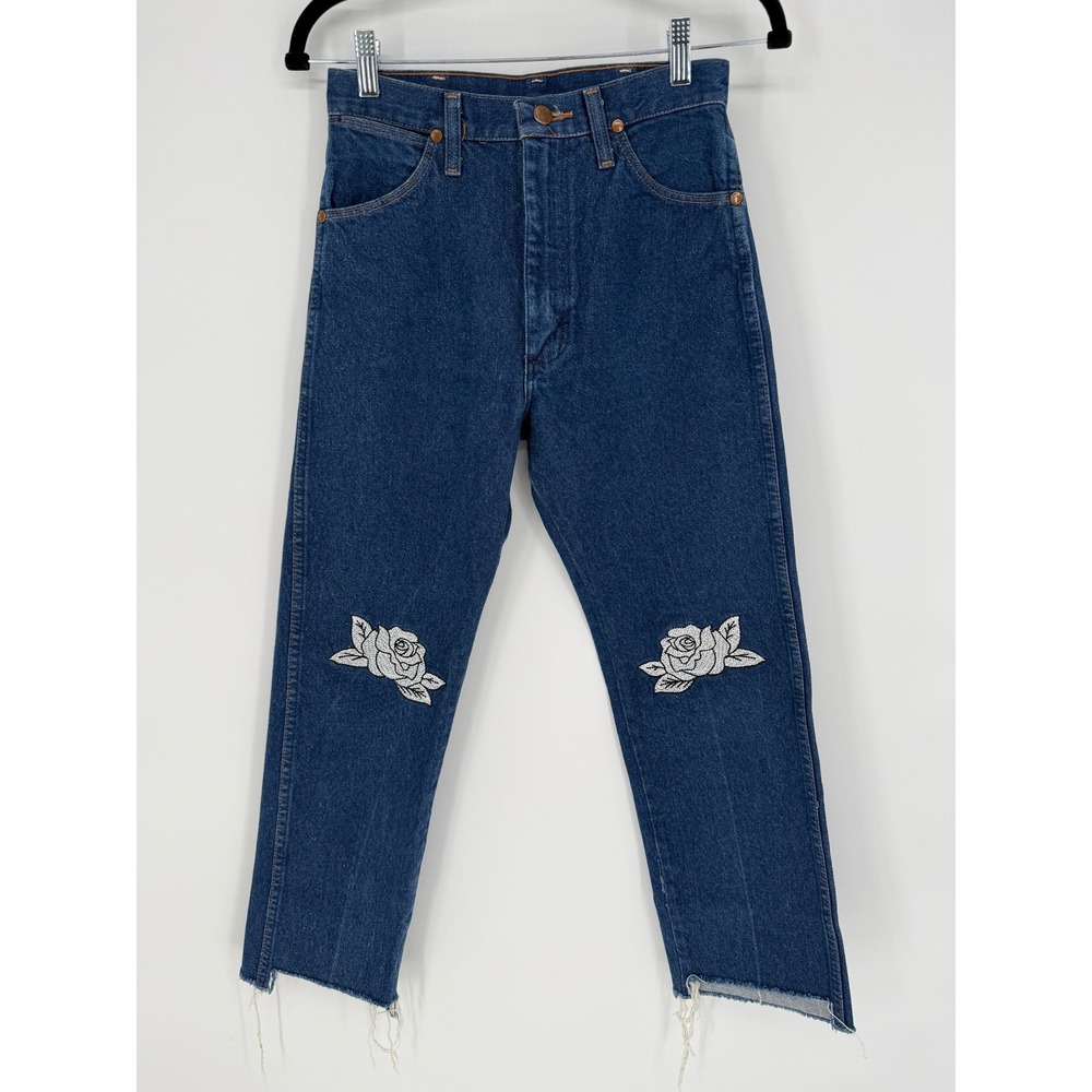 WRANGLER VINTAGE 14MWZG COWGIRL CUT JEANS USA MADE 100% COTTON ROSE EMBROIDERY